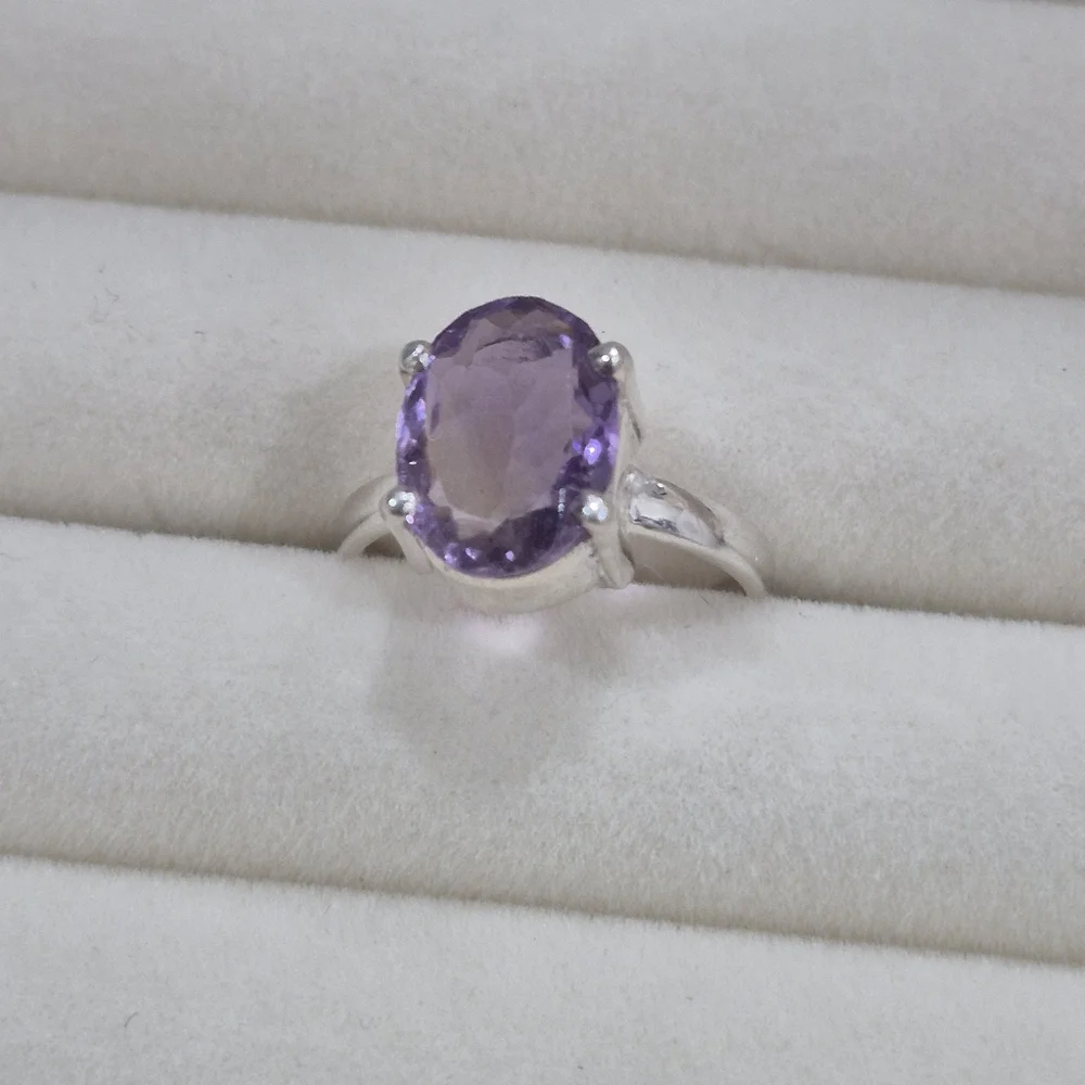 925 Natural Silver Ring with Amethyst Gemstone Handmade Ring - Picture 7 of 7